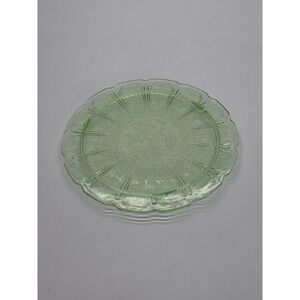 Jeannette Green Uranium Glass Cherry Blossom 10.5" 3-Footed Platter Vintage